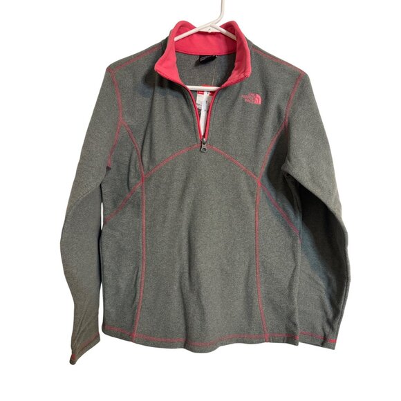 The North Face Glacier Girls Size XL 1/4 Zip Gray Pink Fleece Pullover NWT - Picture 1 of 9